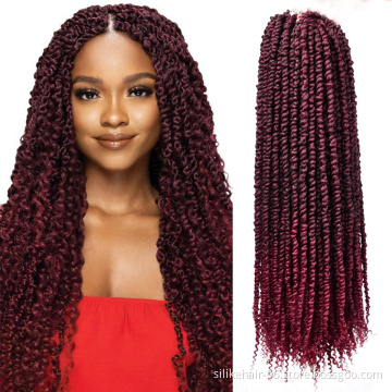 Long 24Inch Ombre Red Black Women Pre-Looped Spring Bomb Braids Bulk Passion Twist Crochet Braiding Synthetic Hair Extensions